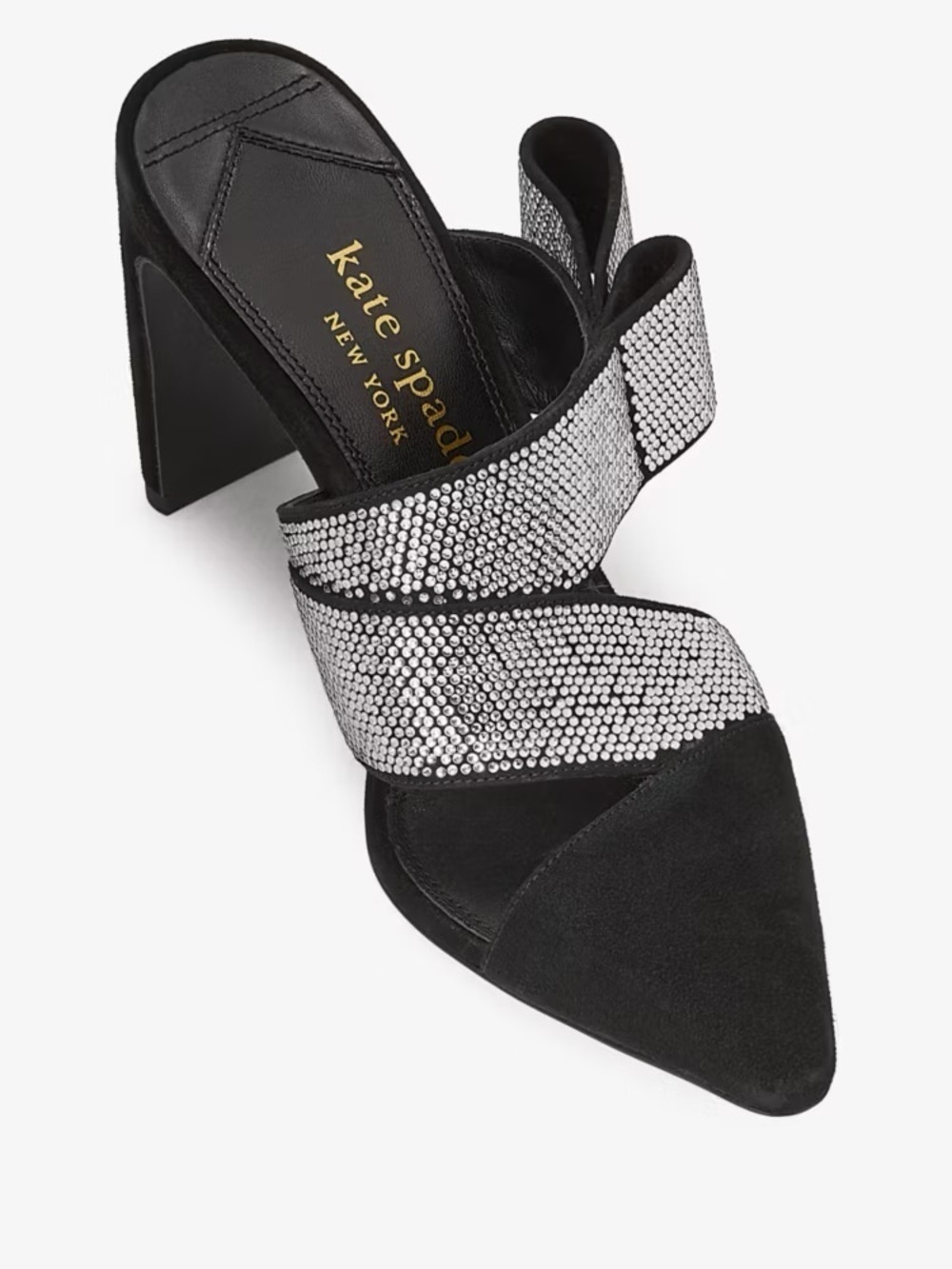 NEW Kate Spade Black Bianca Suede Crystal Rhinestone Wrap Closed Toe Pumps 6.5 - Picture 2 of 11
